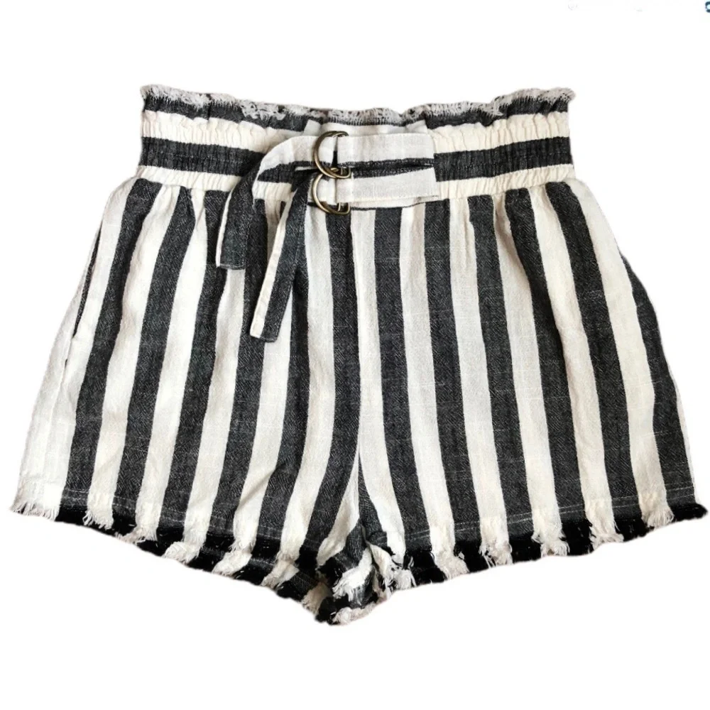 Umgee Shorts Womens Small Linen Cotton High Rise Boho Beachy Coastal Pockets